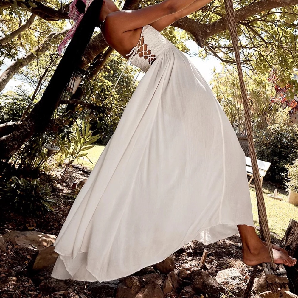 Free People Turning Up the Temperature Strapless Maxi Dress in Ivory White